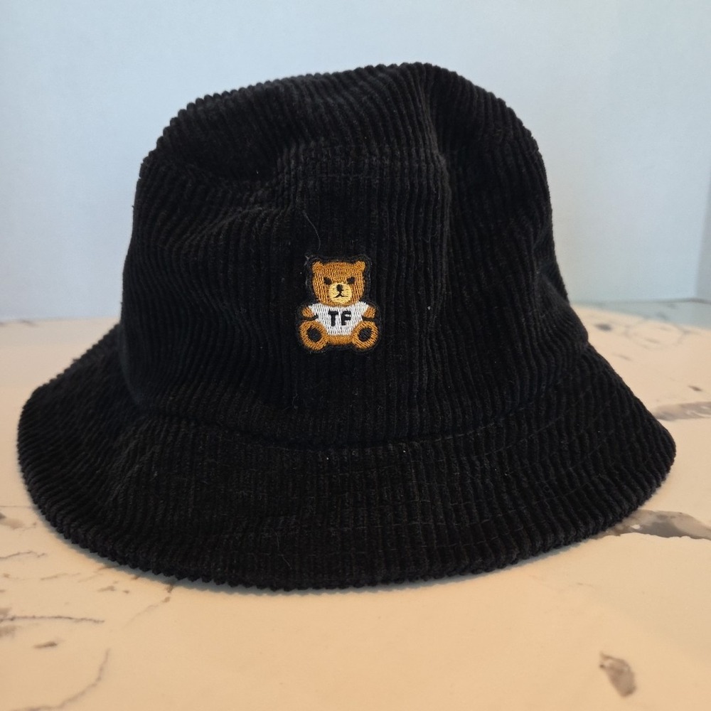 Teddy Fresh Ribbed Black Corduroy Bucket Hat 100% Cotton One Size Fits All Vents